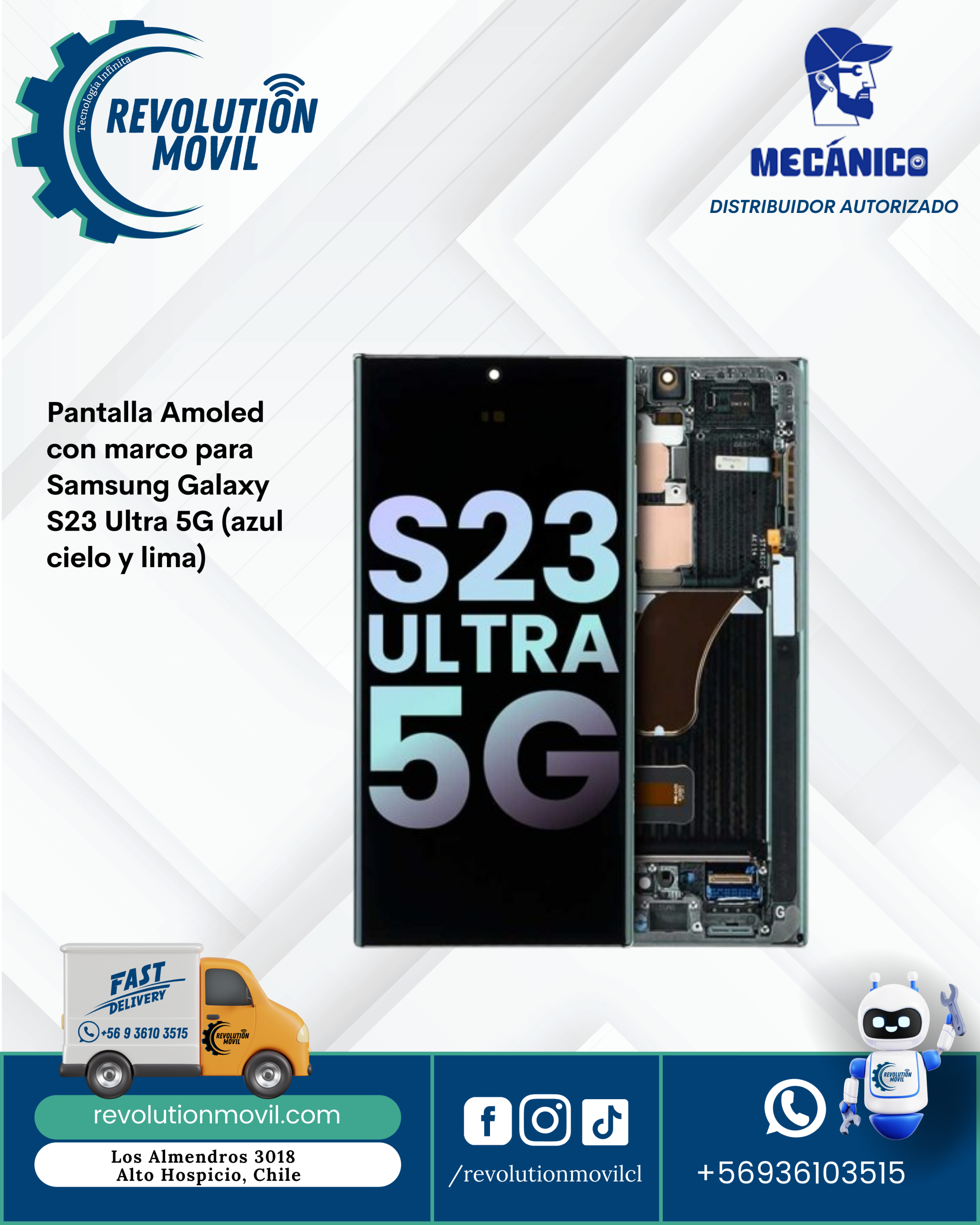 Pantalla Amoled con marco para Samsung Galaxy S23 Ultra 5G (azul cielo y lima)