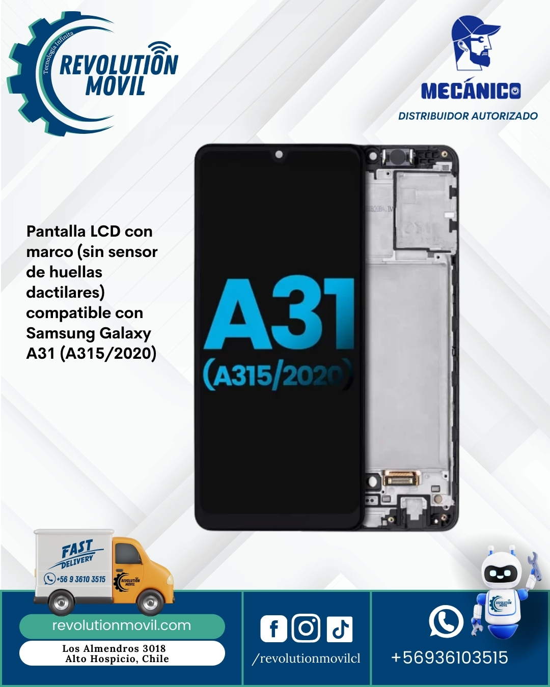Pantalla LCD con marco (sin sensor de huellas dactilares) compatible con Samsung Galaxy A31 (A315/2020)